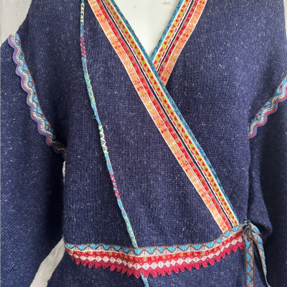 Anthropologie Moth Corn Wind Navy Kimono Cardigan Wrap Sweater women’s medium - Picture 8 of 17